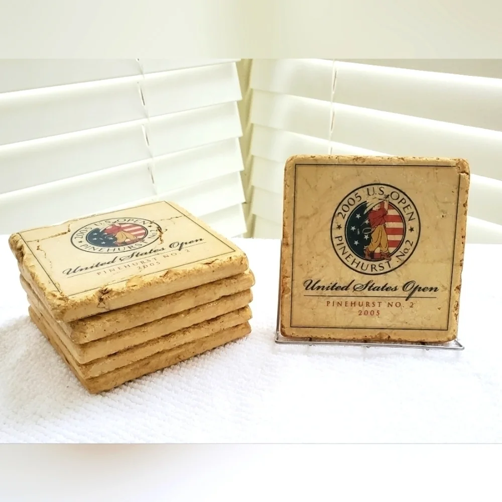 SET of 6 Pinehurst Number #2 2005 US Open Tumbled Marble Coasters